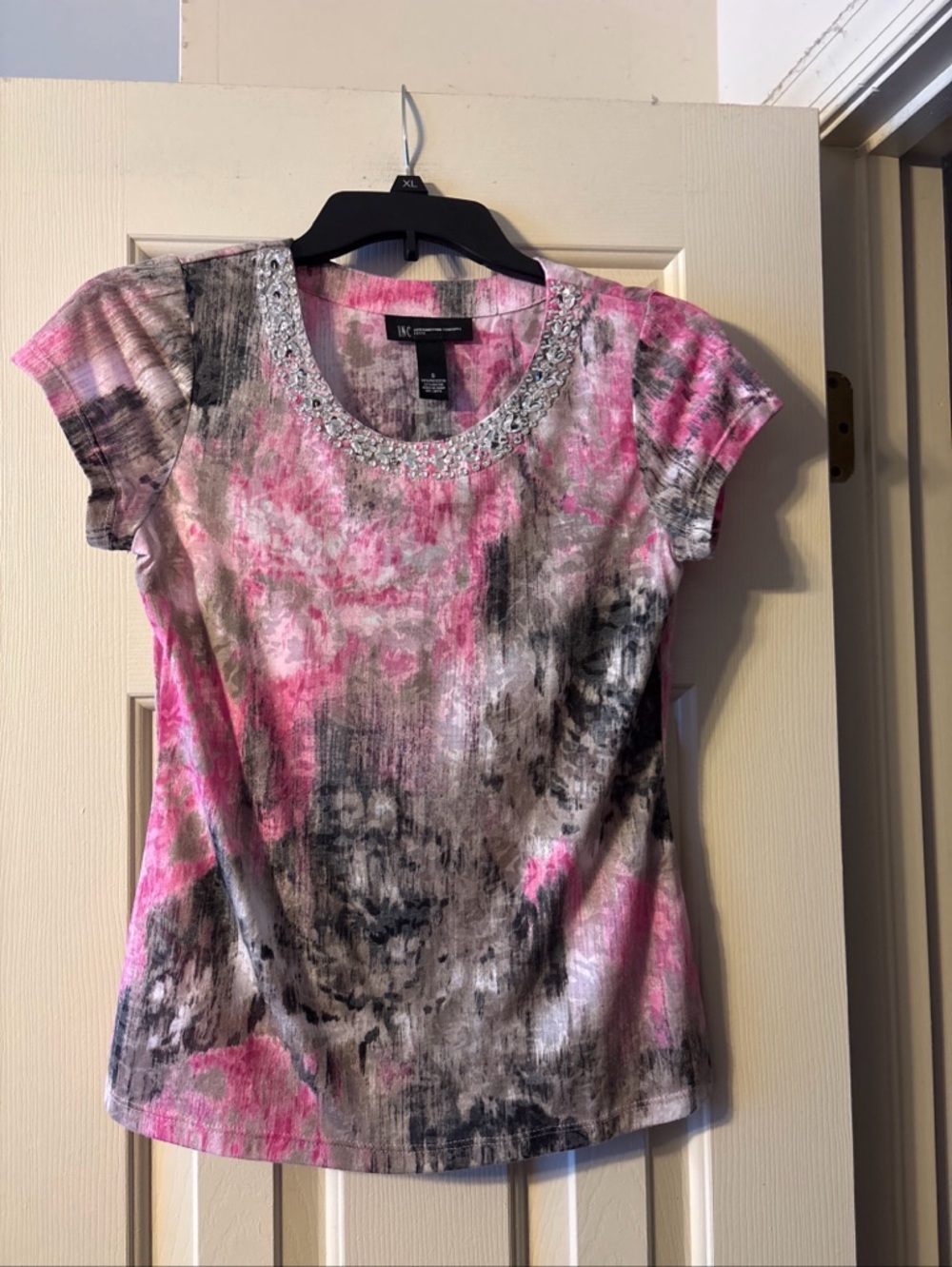 INC International Concepts Pink and Grey Tie Dye Embellished Top Size S